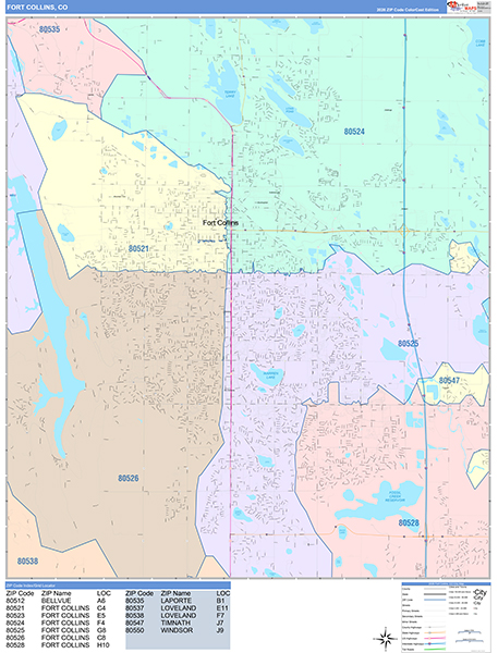 Fort Collins City Wall Map Color Cast Style